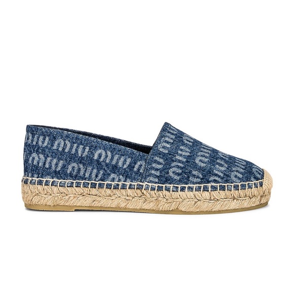 MIU MIU Denim Logo Flat Espadrilles 38 - Picture 1 of 6
